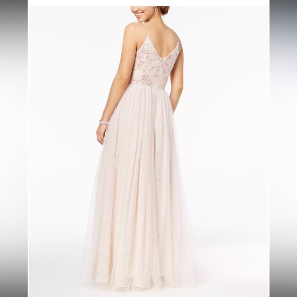 ADRIANNA PAPELL x Anthropologie Sequined Embroidered Tulle Maxi Dress Sz 8 - Picture 2 of 9